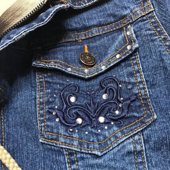 Hip Jeans Loco Gal Hooded Zip Denim Jean Jacket Sz 14 - Picture 8 of 15